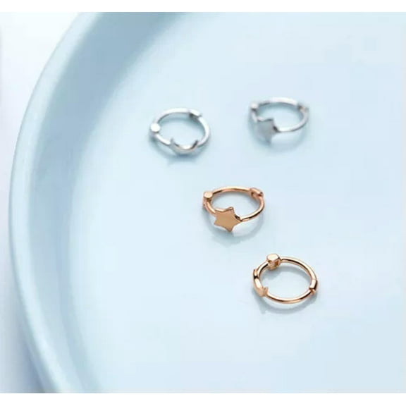 K-KED 925 Sterling Silver Smooth Hoop Earrings Small Cute Huggies Star moon for Mum-Rose Gold
