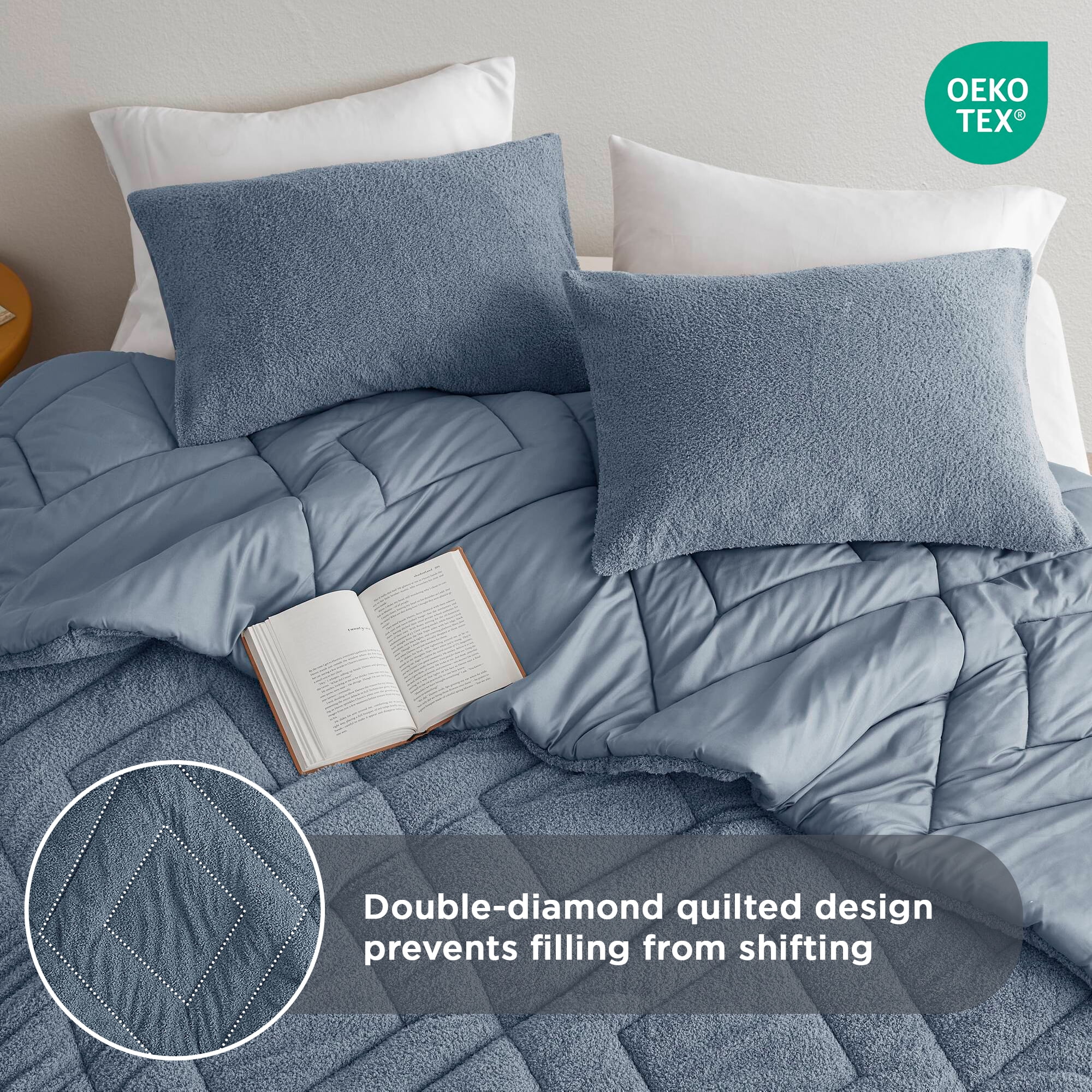Regency Heights Twin/Twin XL Quilted Plush Comforter Set, 2-Piece Reversible Feather-Soft Dorm Bedding Sets, Textured Sherpa Comforter Bed Set for All Season, Blue