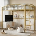 thumbnail image 4 of Loft Bed Twin Size, Heavy Duty Metal Loft Bed Frame with Arched Guardrail and Safety Ladder, Space-Saving, No Box Spring Needed, Gold, 4 of 7