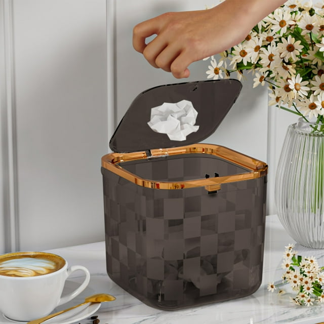 EGNMCR Desktop Small Trash Can High Value Cute Cap Kitchen Table Bedroom Storage Large Non-slip Heightened Bottom Desktop trash can