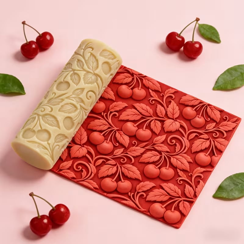Cherry Textured Embossed Polymer Clay Roller  a must-have texturing tool for ceramic sculptures, perfect for Easter and Valentine's Day
