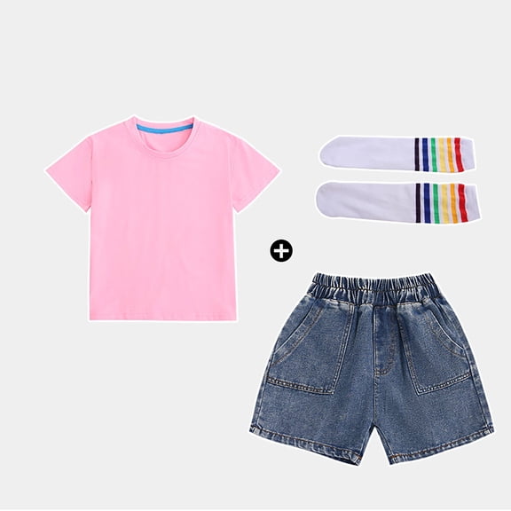LJEFF Girls Paperbag Waist Denim Shorts, Buttons Cuffed Hem Pocketed High Waist Shorts for Kids Pink Size 5 T