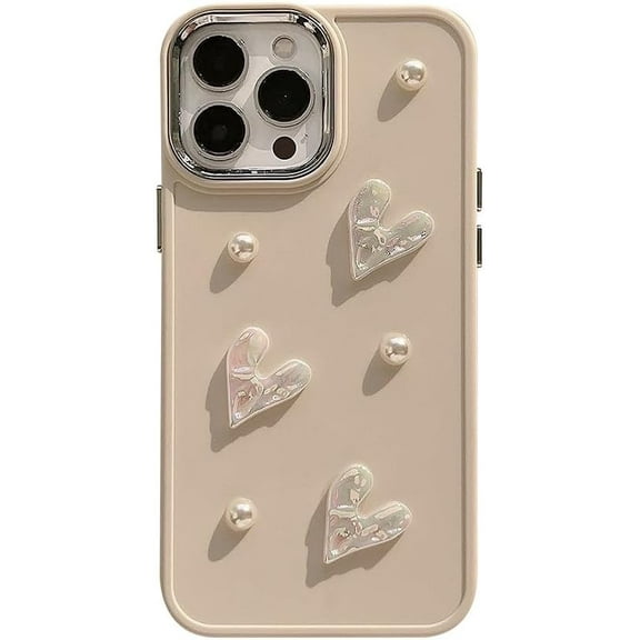 Handmade 3D Pleated Love Heart Pearl Soft for iPhone Case (White,iPhone 12)