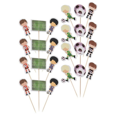 IBASETOY 24Pcs Football Themed Cupcake Toppers Colorful Cake Decor for Birthday Parties Made of Wood and Paper