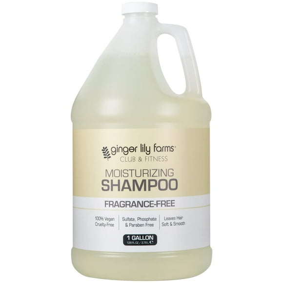 Ginger Lily Farms Club & Fitness Moisturizing Shampoo for All Hair Types, 100% Vegan & Cruelty-Free, Fragrance Free, 1 Gallon (128 fl oz) Refill