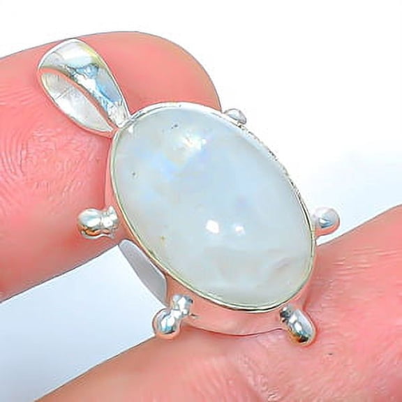 Rainbow Moonstone - Bihar 925 Sterling Silver Pendant 1.17" P7352-7, Christmas Gift, Gemstone Silver Jewelry, Moonstone Pendant, New Year Sale