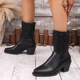 thumbnail image 6 of Women Boots Pointed Toe Mid Calf Boots with Back Zipper Comfort PU Slouch Shoes with Stacked Block Heel for Fall Winter Casual Outdoor Daily Wear, 6 of 9