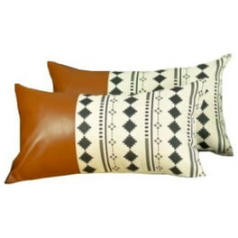 Set Of 2 Diamond Patterned And Brown Faux Leather Lumbar Pillow Covers Set Of 2 Diamond Patterned And Brown Faux Leather Lumbar Pillow Covers