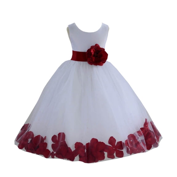 Ekidsbridal Satin White Burgundy Tulle Petal Flower Girl Dress for Beauty Pageant Toddlers Dancing Fashion Gowns 302S S
