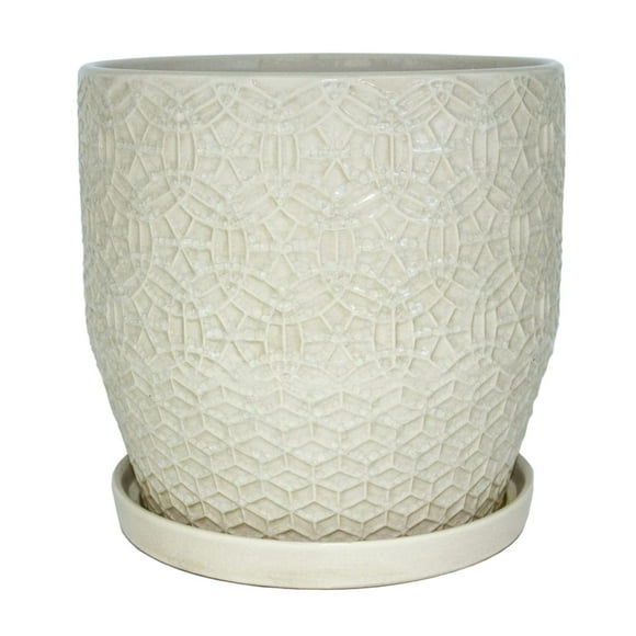 TRENDSPOT INC 12 in. Dia. White Ceramic Rivage Pot