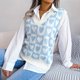 thumbnail image 5 of Suéter con cuello en V para mujer, chaleco con patrón de corazón dulce, sin mangas, suéter con dobladillo acanalado, prendas de punto informales, 5 of 8