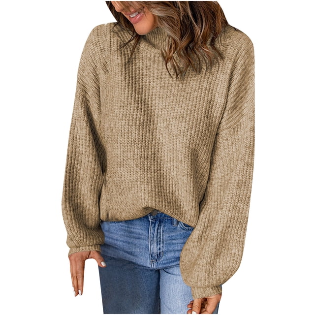 Suéteres Para Mujer, Suéteres de Otoño E Invierno, Suéter de Cuello Alto, Suéter Informal, Blusa Tejida, Tops Sólidos de Manga Larga Odeerbi ODB177380