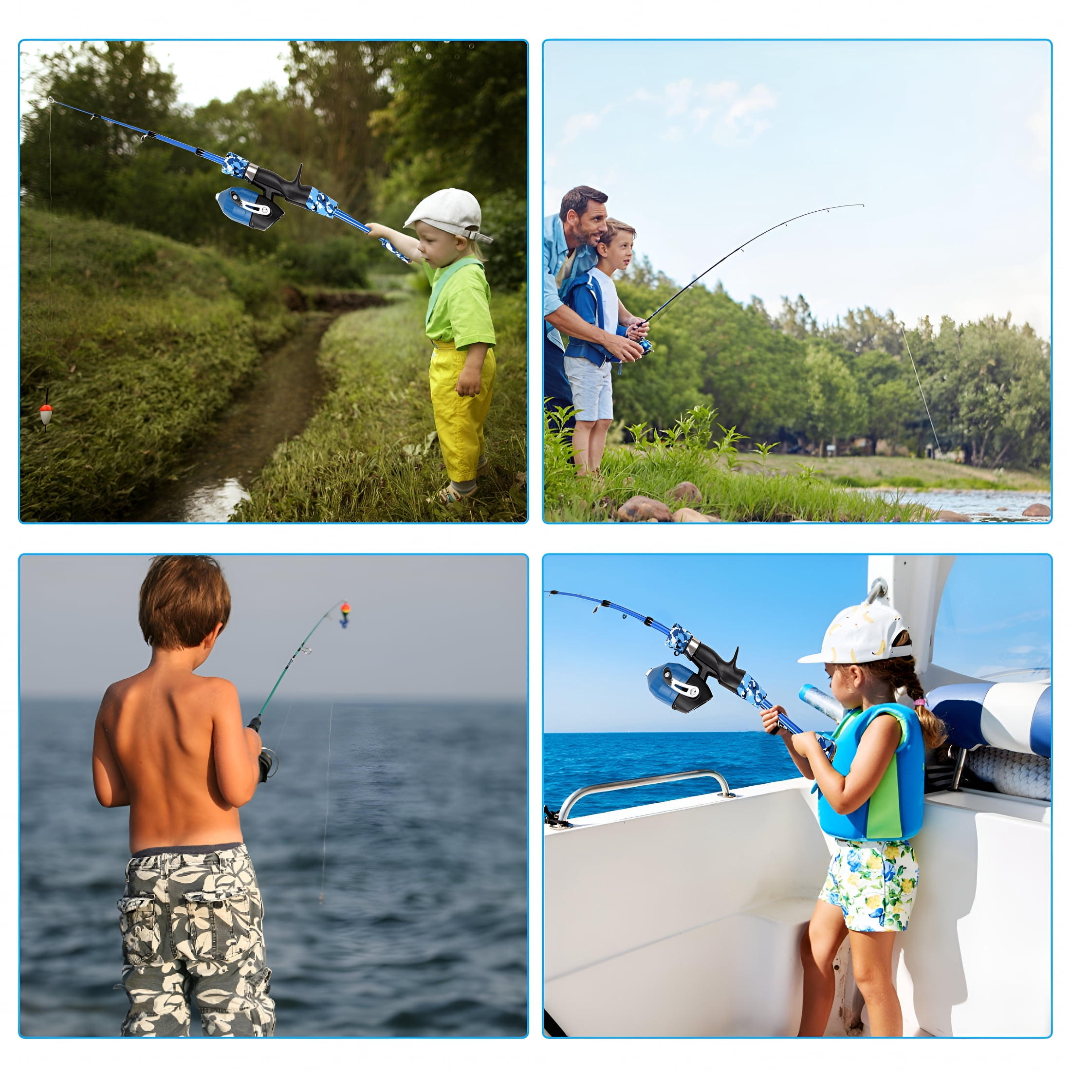 BESTSKY Kids Fishing Rod and Reel Combo Full Kit, Telescopic Casting Rod Pole with Spincast Reel and Hooks - Suitable for Both Boys and Girls