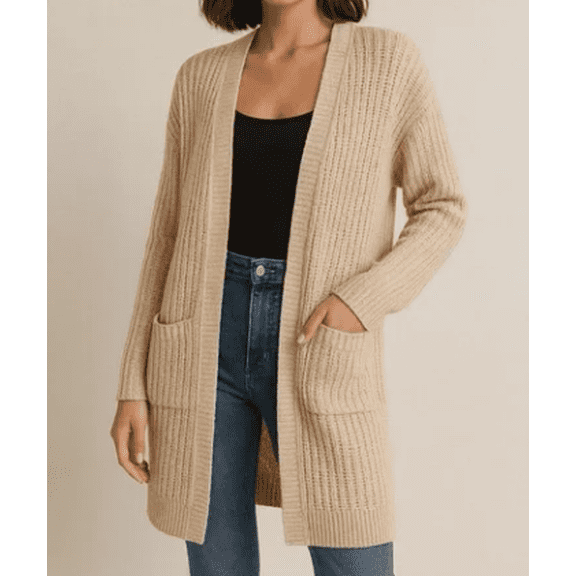 Hippie Rose Ribbed Cream Cardigan Cottage Sweater Quiet Luxury Vanilla Girl - Large