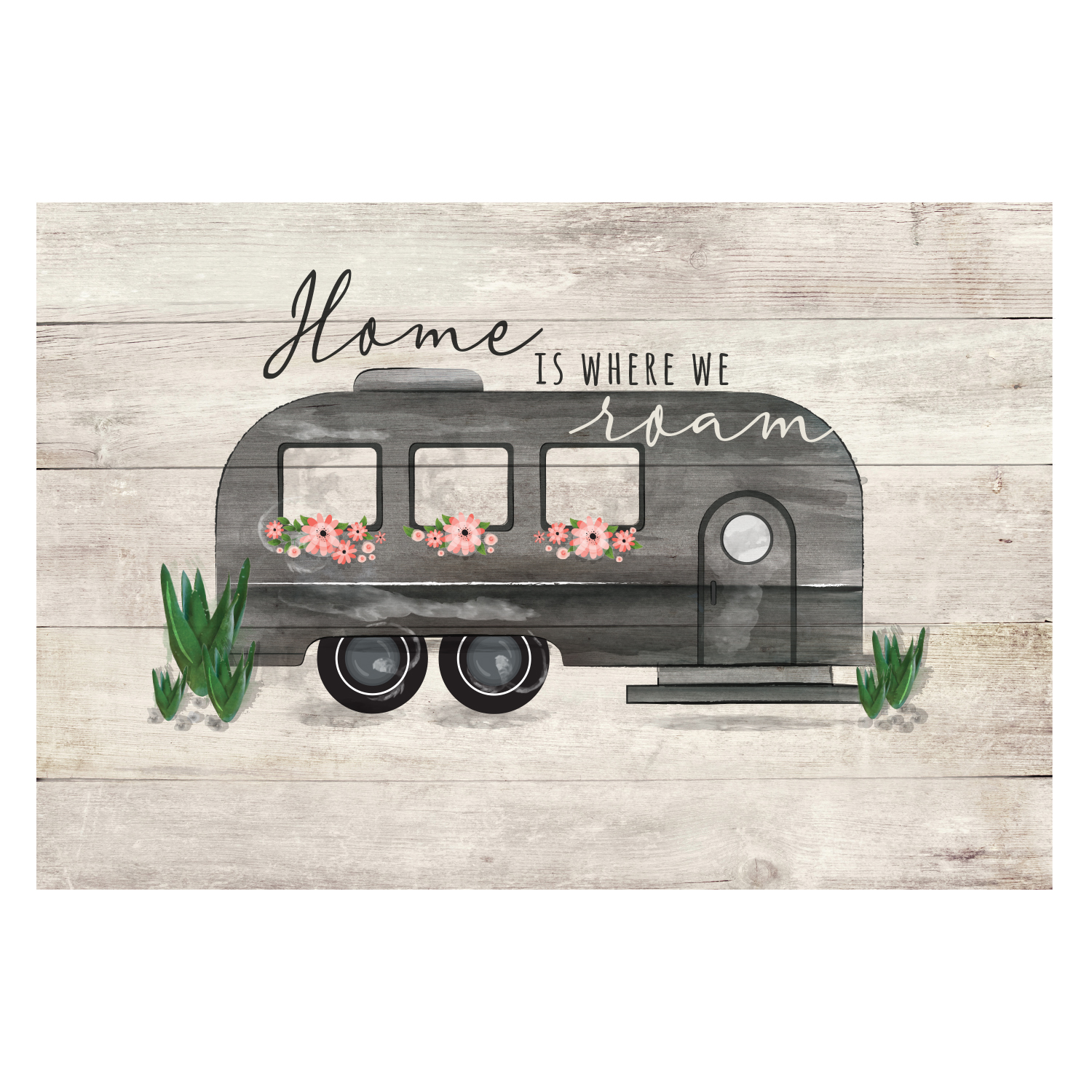 Personalized Planet 27x18 Home Is Where We Roam Camper Doormat with Custom Personalization Printed on Light Gray Rectangular 1/4” Thick Non Slip Mat for Kitchen Hallway Deck or Porch