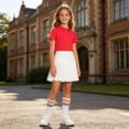 thumbnail image 5 of Girls Back To School 3 Pieces Outfit Set Solid Color Short Sleeve Shirt and Pleated Skirt and Striped Socks Kids Performance Casual Clothing Set Teen Kids Clothing 3-16 Years, 5 of 9