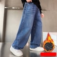 thumbnail image 2 of CPNG Boy's Thermal Fleece Lined Jeans Teen Boys Elastic Waist Straight Leg Button Front Zipper Denim Pants(Light Blue,7-8 Years), 2 of 4