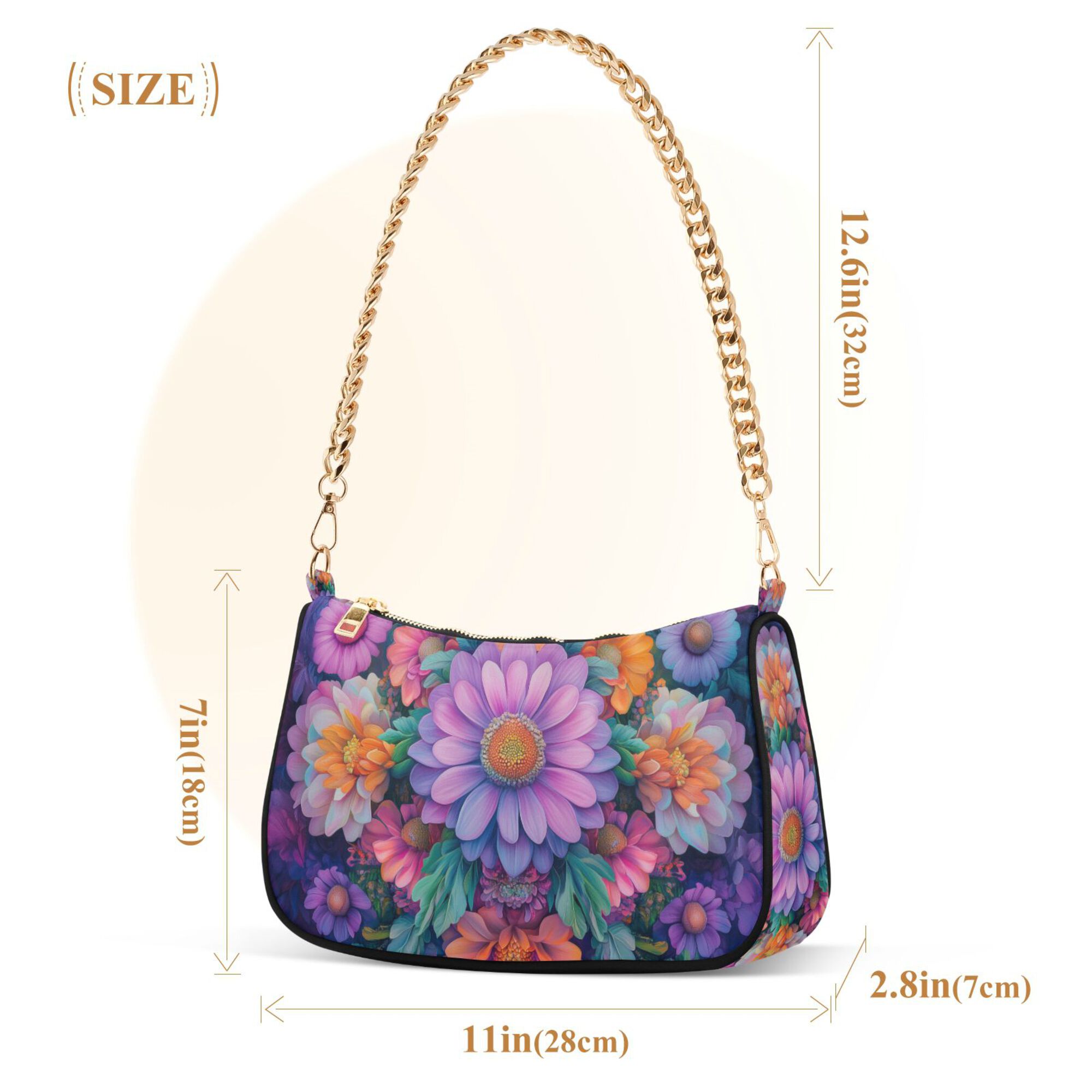 FORMRS Womens Shoulder Bag with Chain Strap Clutch Purse Cute Tote Handbag, Light Purple Flowers