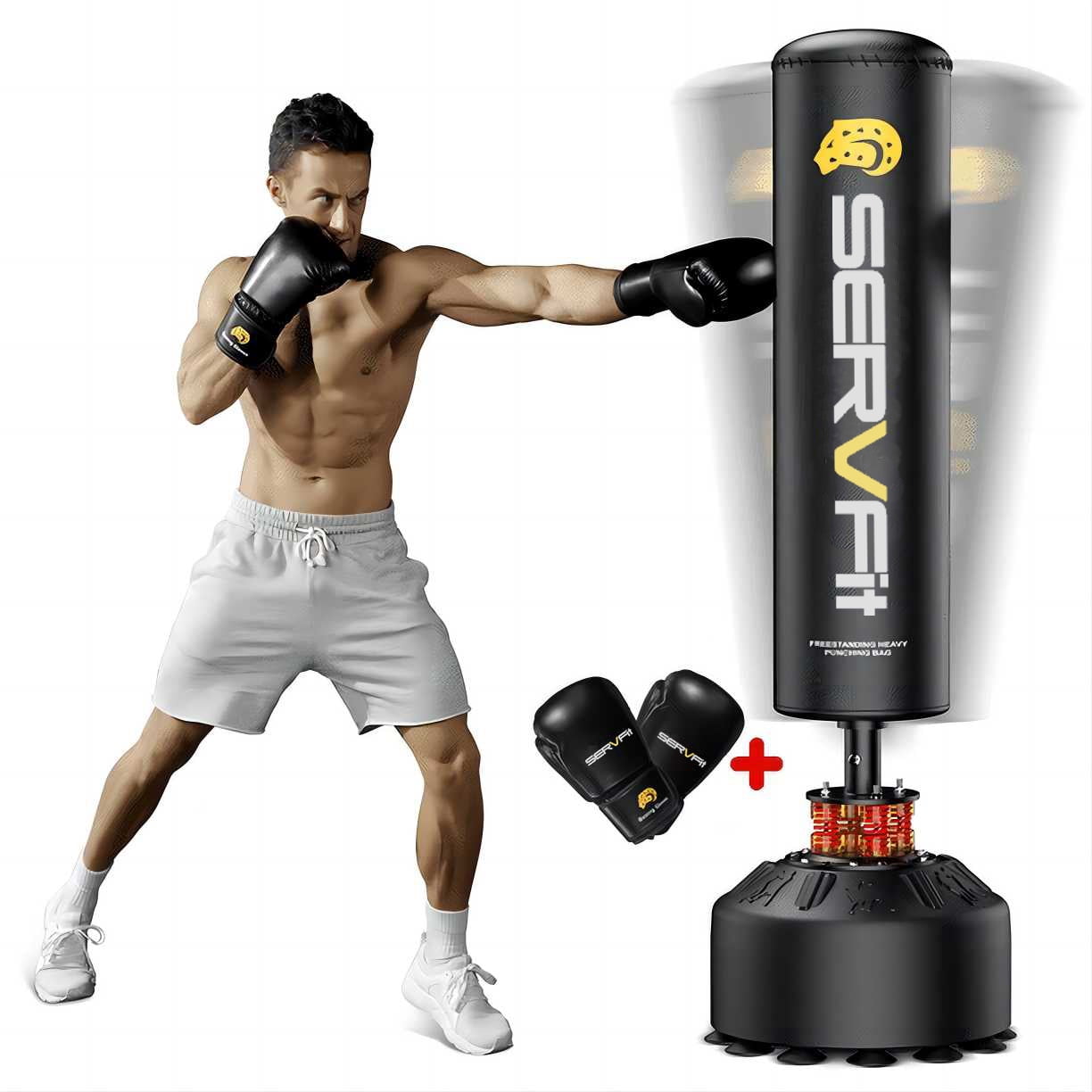 SERVFIT Freestanding Punching Bag 70''-205lbs with Boxing Gloves，Heavy Boxing Bag with Suction Cup Base for Adult Youth Kids - Men Stand Kickboxing Bag