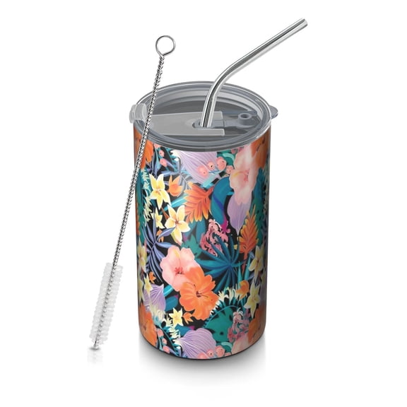 20oz Coffee Tumblers Pioneer Flower Floral Print Pattern Stainless Steel Vacuum Insulated Travel Tumbler Coffee Cups Mug with Lid and Straw with Cleaning Brush for Cold & Hot Drinks