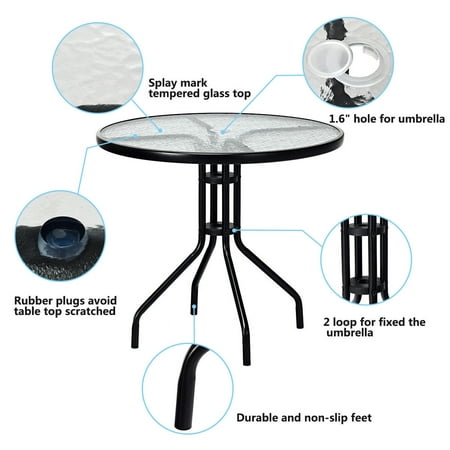 32 Patio Round Table Tempered Glass, Patio Furniture Glass Table With Umbrella