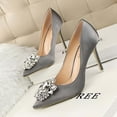 thumbnail image 2 of Juebong Women Pumps Elegant Rhinestone High Heels Shoes Sexy Thin Pointed Single Shoes,Gray Size 41, 2 of 4