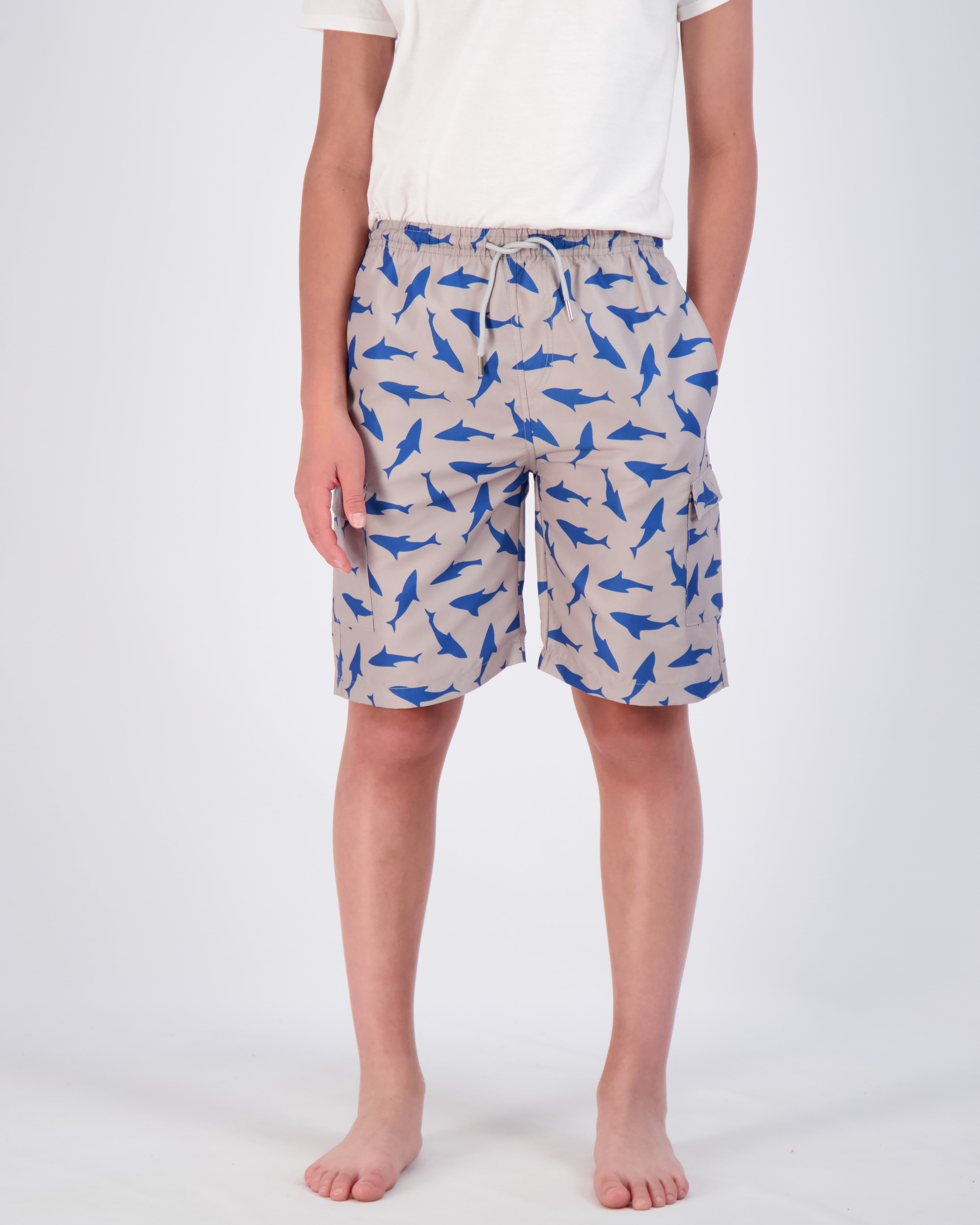 Real Essentials 3 Pack: Boy's Swim Trunks with Cargo Pockets & Mesh Lining - UPF 50+