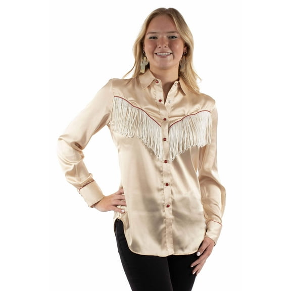 Scully HC922-TAN-L Womens Fringe Long Sleeve Snap Western Shirt, Tan - Large
