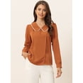 thumbnail image 2 of Blusa De Gasa Casual Con Cuello Peter Pan De Manga Larga Con Botones Decorativos Para Mujer Caramelo XS, 2 of 6
