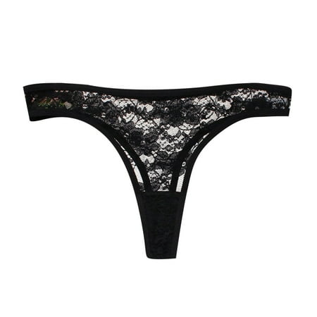 

dmqupv Women s Lingerie Sexy Thong Low Cotton Fun Crotch Waist Women s Hollow Sexy Underwear Lace Peignoir Set Medium Underpants Black X-Large
