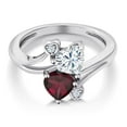 thumbnail image 3 of Gem Stone King 925 Sterling Silver White Moissanite Red Rhodolite Garnet and White Diamond Ring for Women (1.55 Cttw, Heart Shape 6MM, Gemstone Birthstone, Size 8), 3 of 6