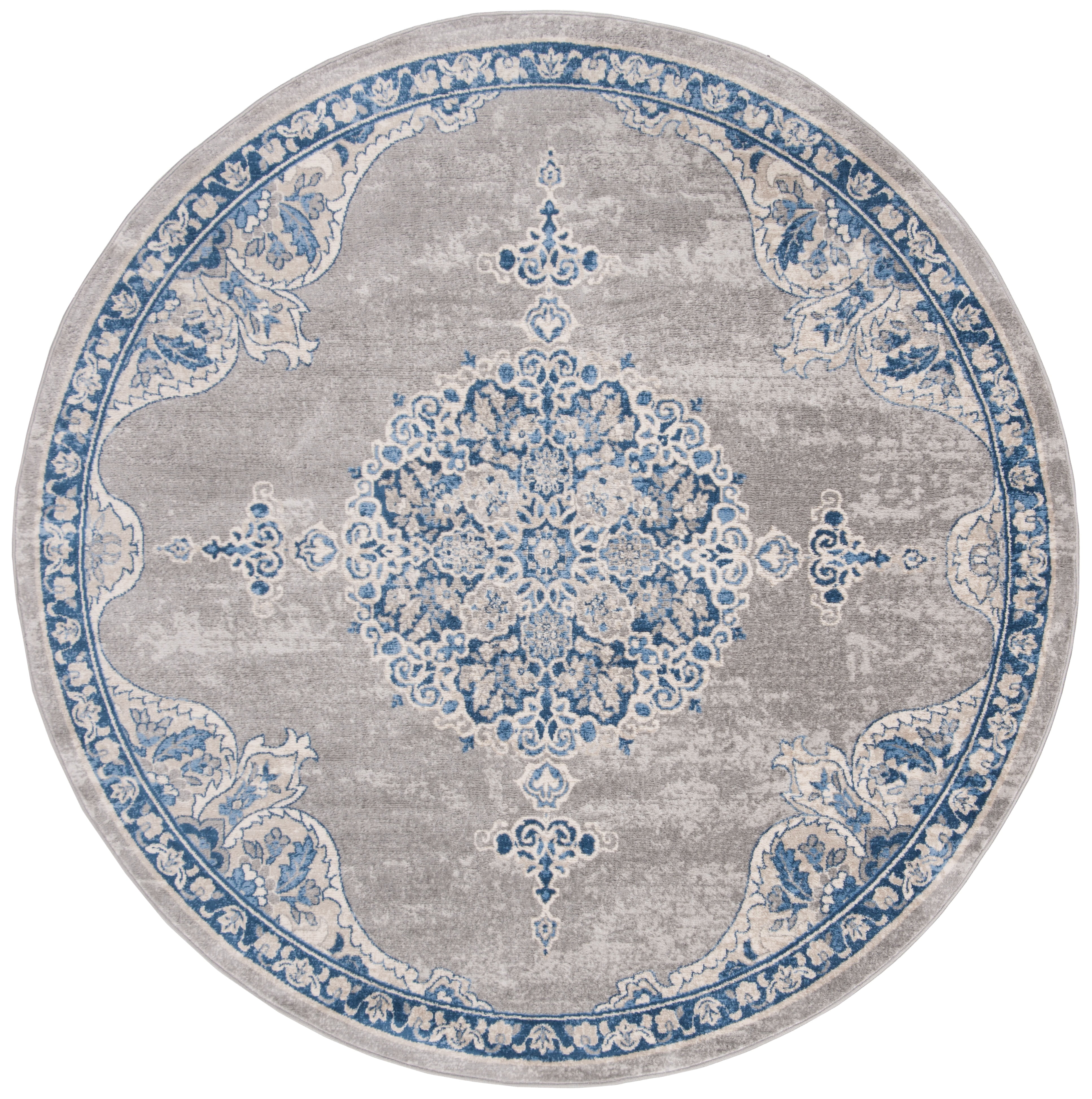 SAFAVIEH Brentwood Cahal Oriental Area Rug, Light Gray/Blue, 9' x 9' Round