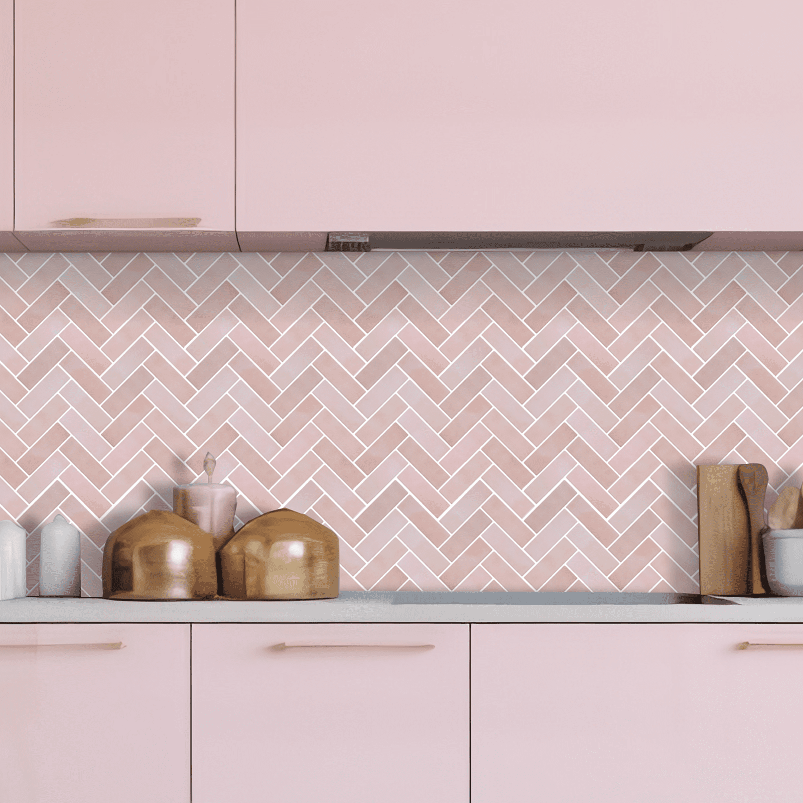 HOMEART Herringbone Peel and Stick Backsplash, 10-Sheet Self Adhesive 3D Stick on Wall Tiles for Kitchen Bathroom (Pink)