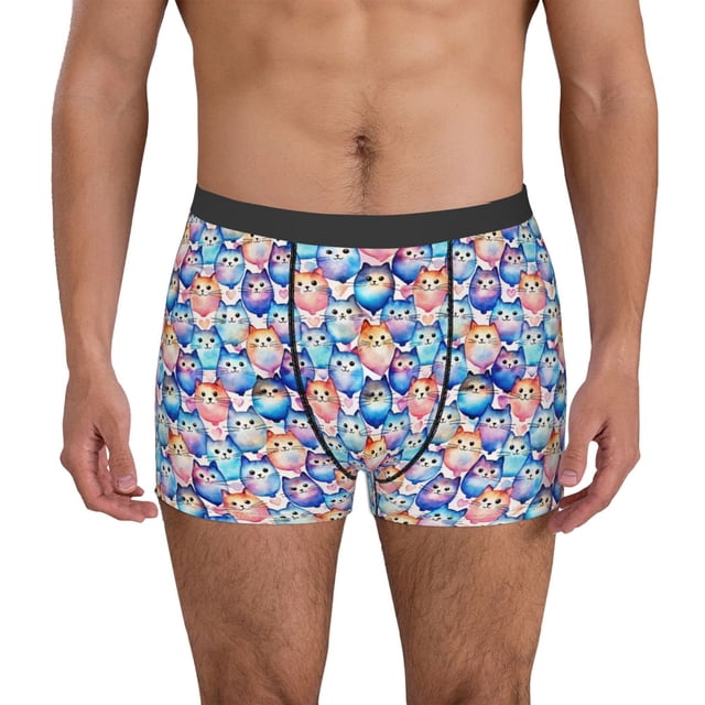 Balery Cartoon colorful cute cat Calzoncillos bóxer para hombre, ropa interior de algodón suave y transpirable con cinturilla de nailon-Medium