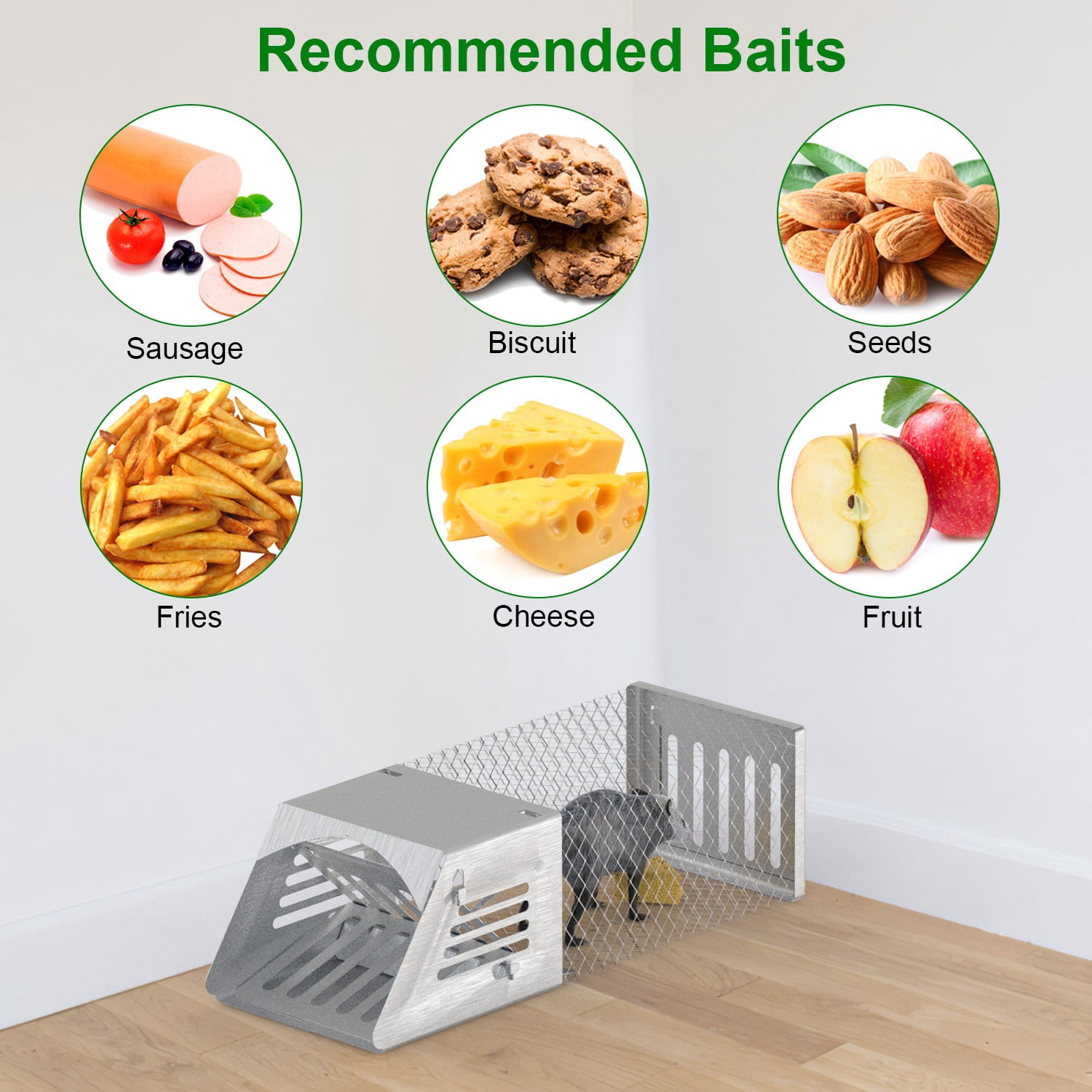 Moclever 2Pcs Humane Mouse Trap Cage, Reusable Live Catch & Release 1-Way Door for Mice Moles Voles