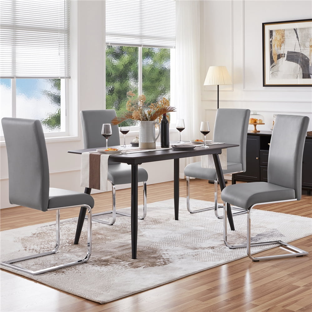 Yaheetech Faux Leather Dining Chairs with Metal Legs, Set of 2, Light Gray