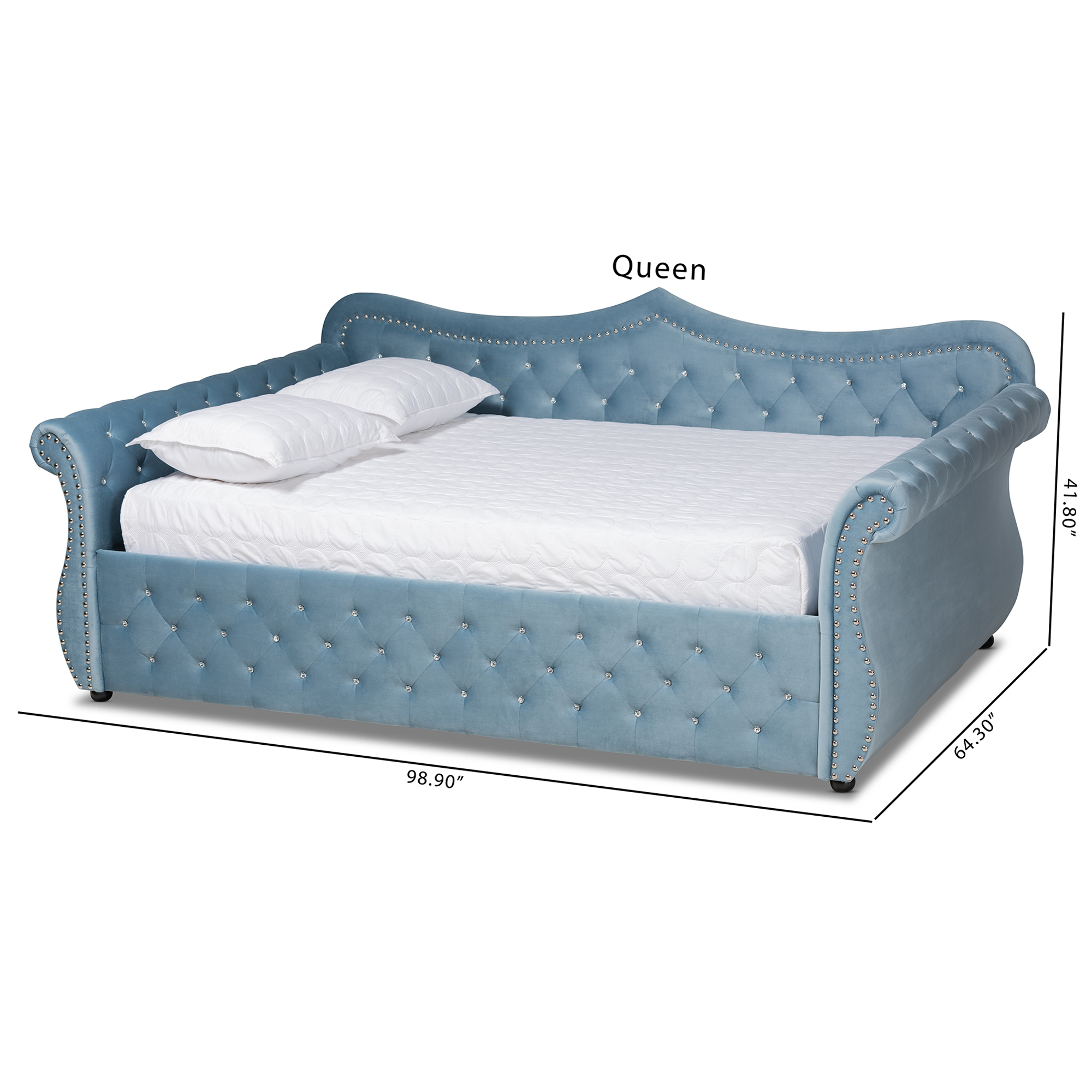 Baxton Studio Abbie Light Blue Velvet Upholstered and Crystal Tufted Queen Daybed - image 5 of 10