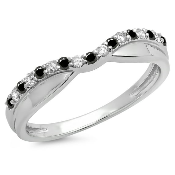 Dazzlingrock Collection 0.25 Carat (ctw) 14K Round Black & White Diamond Ladies Wedding Guard Band 1/4 CT, White Gold, Size 7