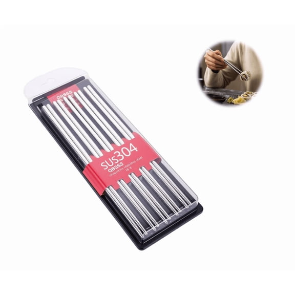 Silver 5 Pairs of Reusable Chopsticks, Stainless Steel Metal Chopsticks, Japanese Chinese Korean Chopsticks 11.22 Inch