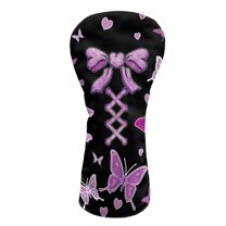 Yuyamidu Purple Bow Golf Club Cover for Hybrid Fairway Wood or Driver Golf Club, Butterfly PU Leather Golf Headcover Stylish Protection for Your Clubs for Women