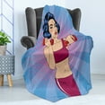 thumbnail image 4 of Fitness Soft Flannel Fleece Throw Blanket, Pop Art Woman Doing Exercises with Dumbbells Healthcare Vitality Retro Style, Cozy Plush for Indoor and Outdoor Use, 60" x 80", Multicolor, by Ambesonne, 4 of 5