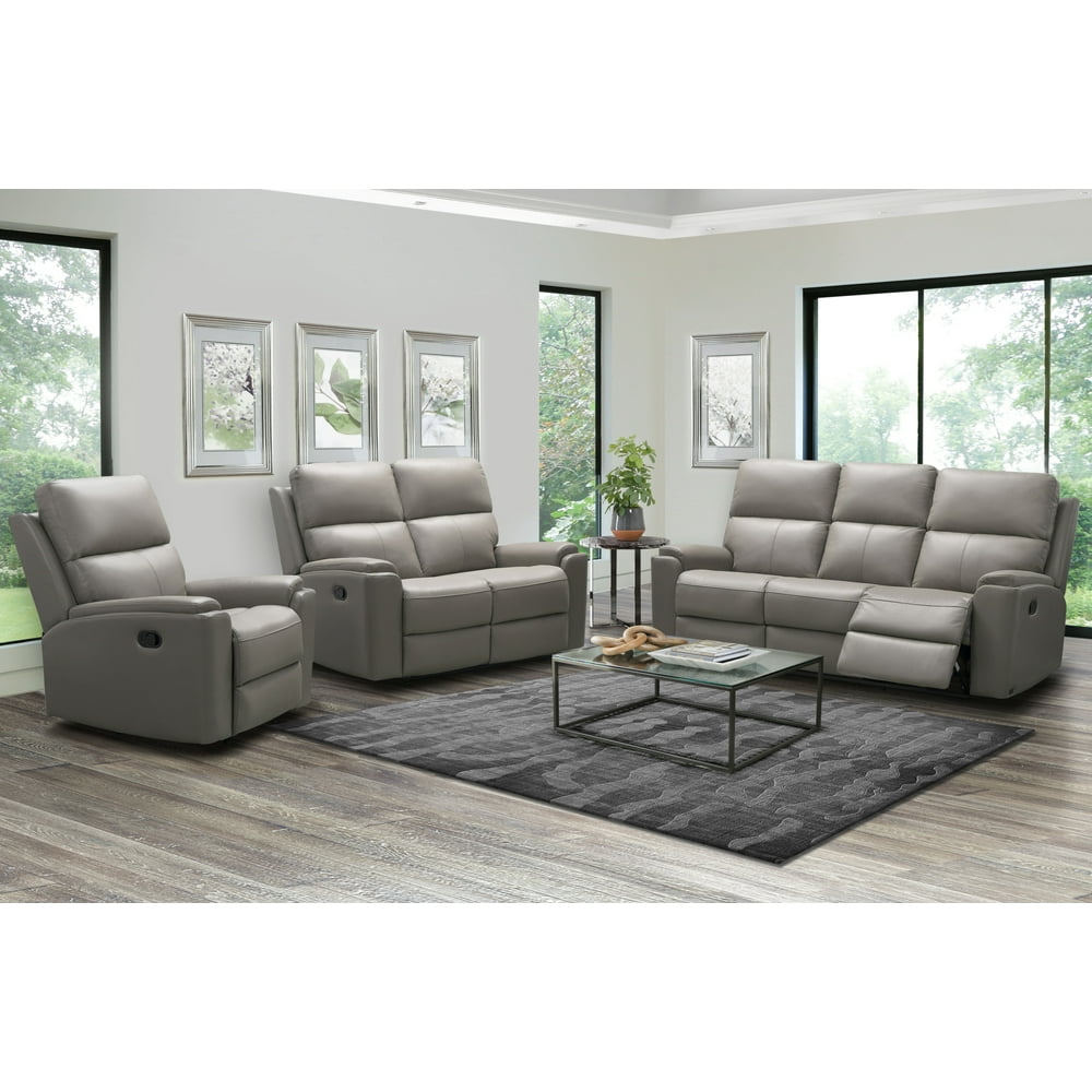 Abbyson Bristol Top Grain Leather Reclining Sofa 3Piece Set, Gray