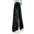thumbnail image 2 of Tiijoy Little Girls Bow Straight Leg Jeans High Rise Loose Fit Denim Pants, Sizes 5-6, 2 of 8