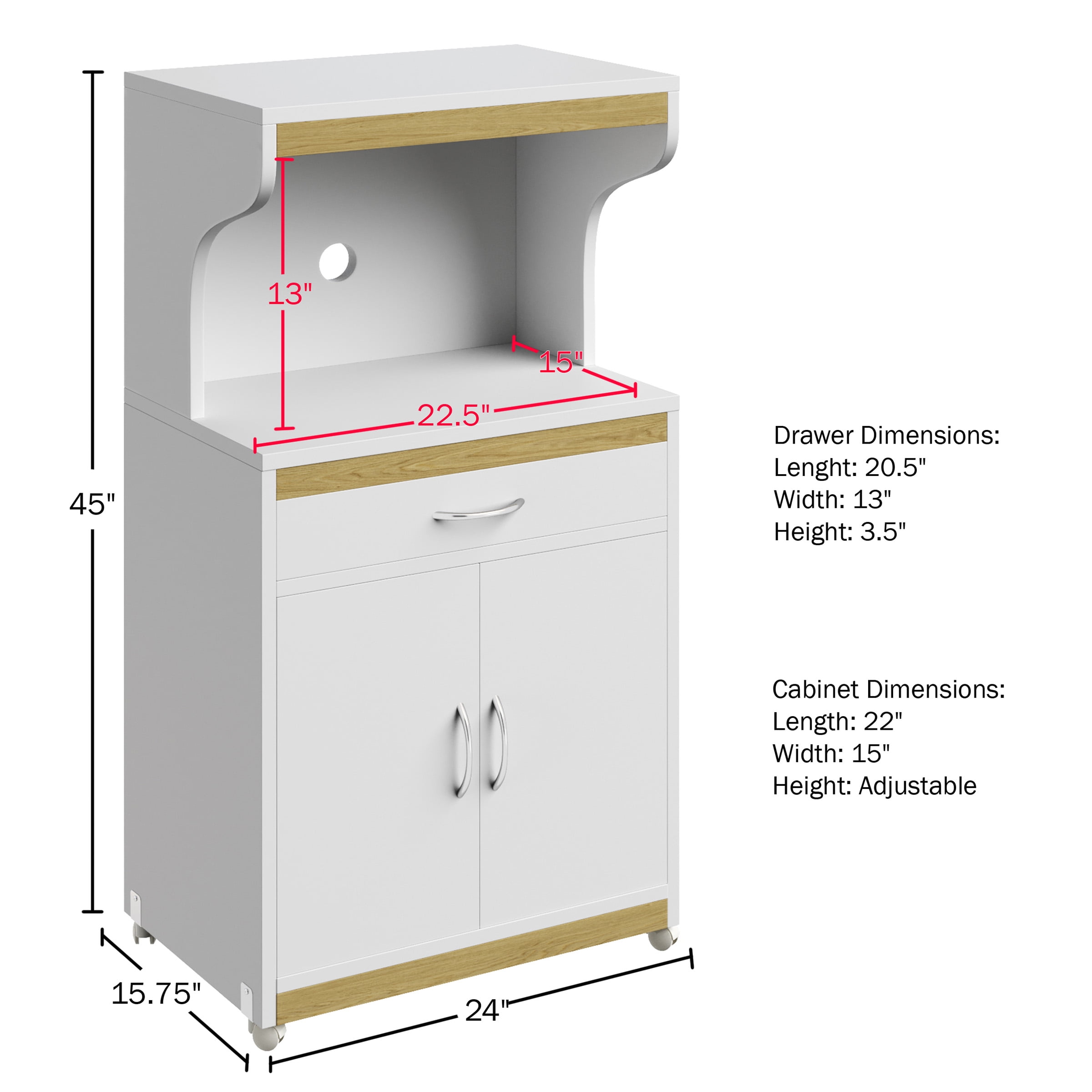 Microwave Stand With Drawer – Rolling Storage Cabinet With Doors And  Locking Wheels – Freestanding Kitchen Storage By Lavish Home (white And  Gray) : Target