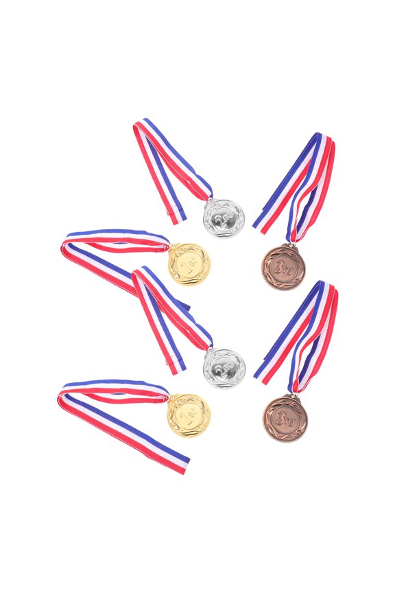 6-Piece Assorted Color Sports Medal Set with Neck Ribbons for Athletic Awards and Tournament Prizes