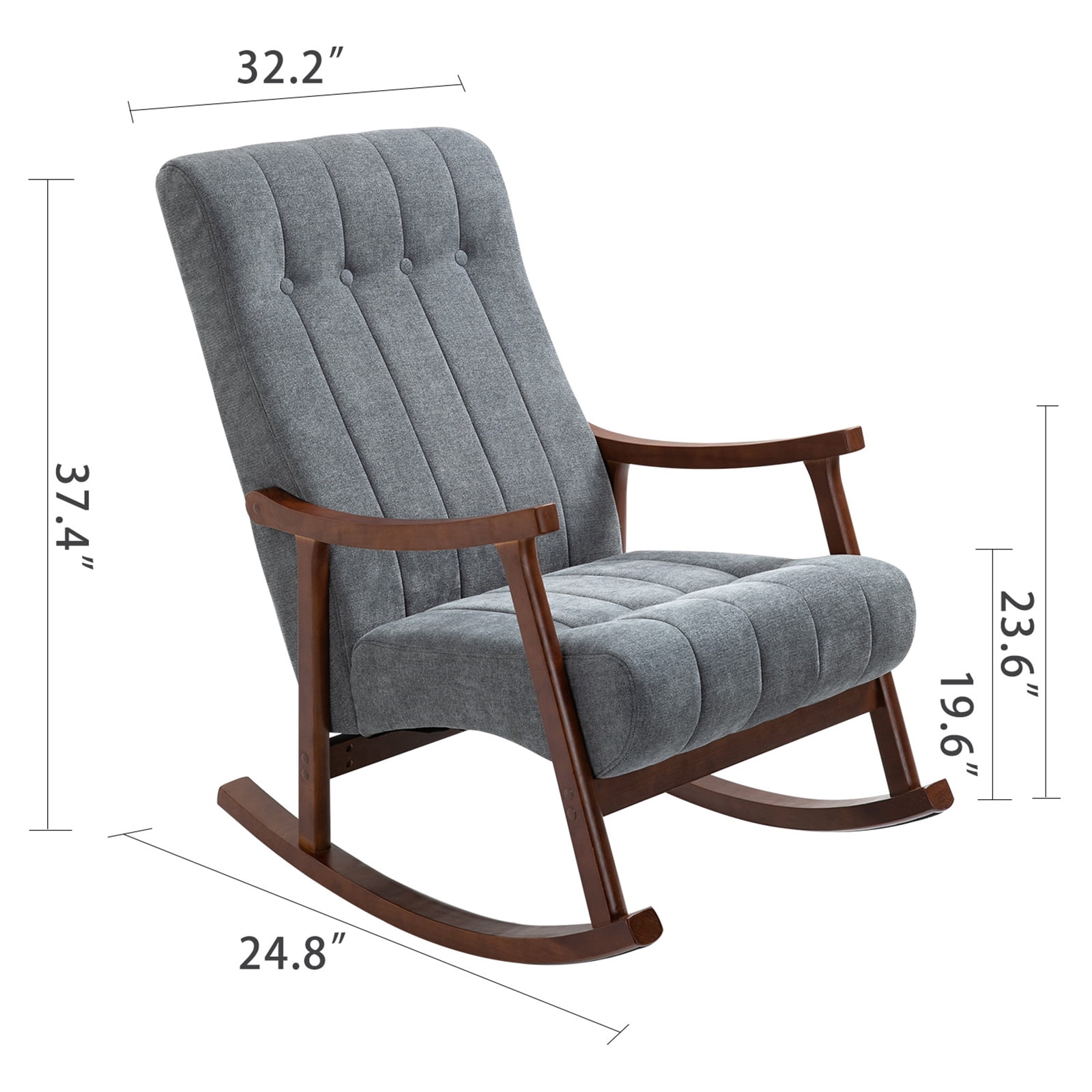 Homhum Upholstered Rocking Chair, Modern High Back Armchair, Adult Single Sofa for Indoor, Dark Gray