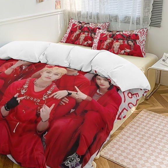 Stray Kids 3 Piece Bedding Set Soft Comforter Theme Room Decor Bedclothes-1 Duvet Cover with 2 Pillowcases (90"x90")