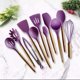 thumbnail image 1 of Juego de 12 utensilios de cocina de silicona con soporte, de acero inoxidable (morado), 1 of 5