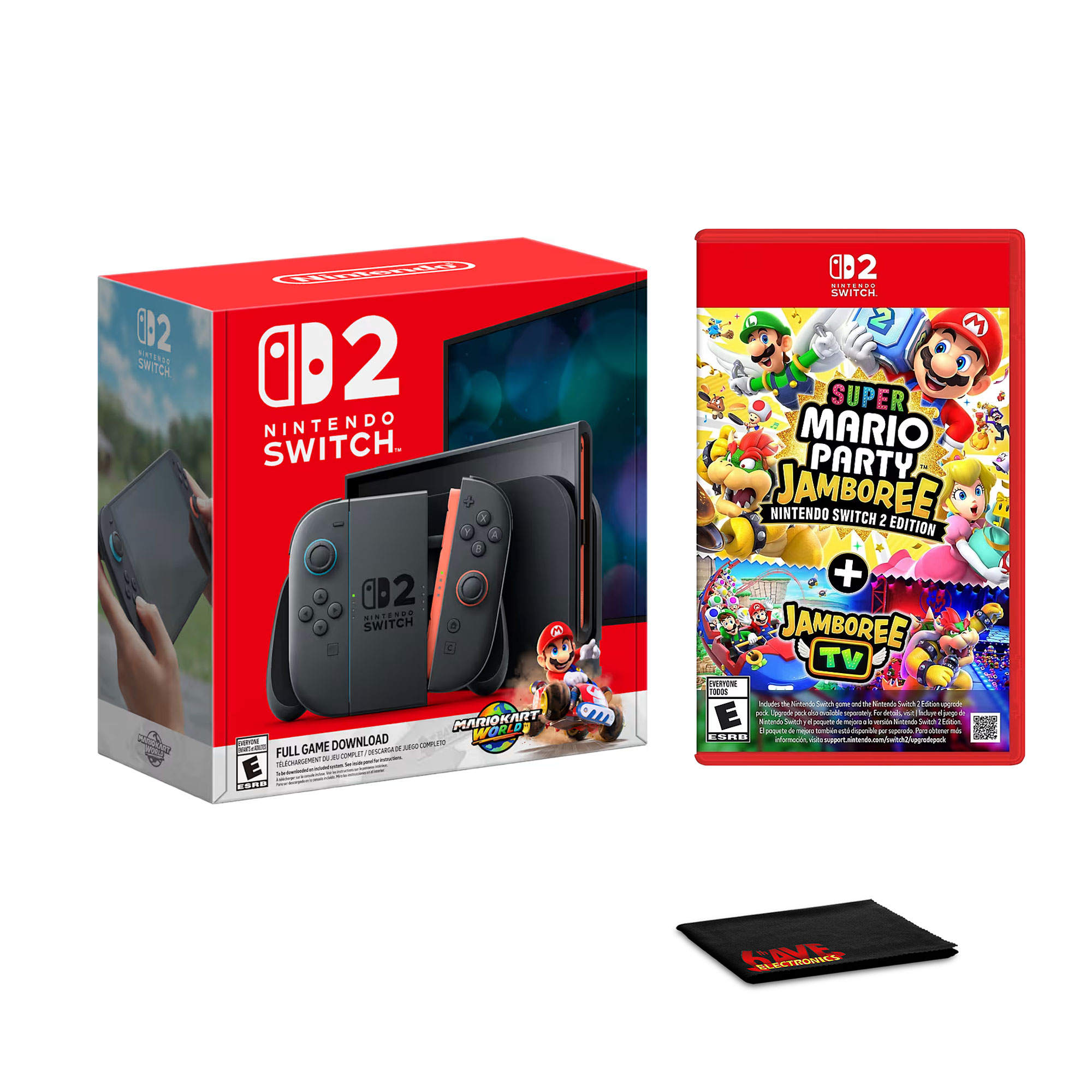 Nintendo Switch 2 Mario Kart World Bundle with Super Mario Party Jamboree Switch 2 Edition Jamboree TV and Microfiber Cleaning Cloth