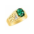 thumbnail image 3 of *RYLOS Nugget Green Emerald & Diamond Ring - May Birthstone*14K Yellow Gold-plated-silver, 3 of 4